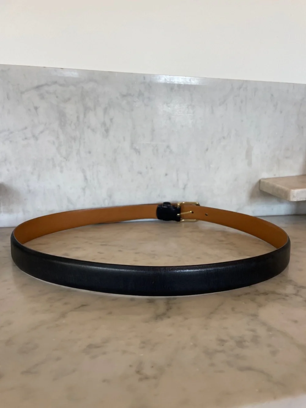 POLO RALPH LAUREN Men’s Black Leather Belt with Brass Gold-Tone Buckle